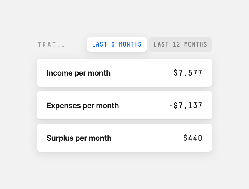 Screenshot of Trailing cashflows